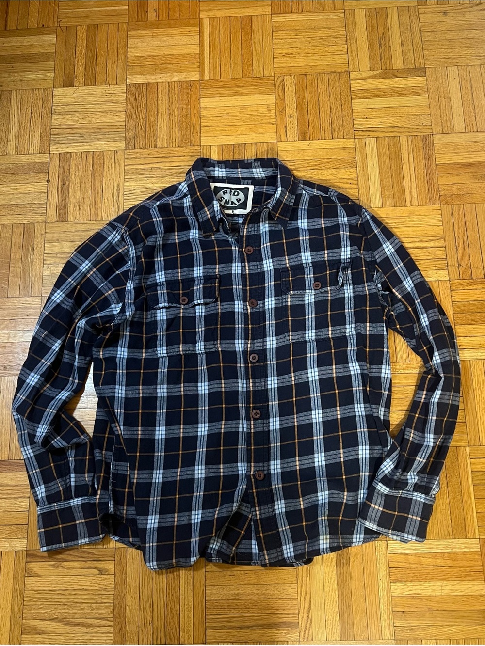 Flannel Fall Red Snap Navy Plaid Button-Down Shirt size medium
